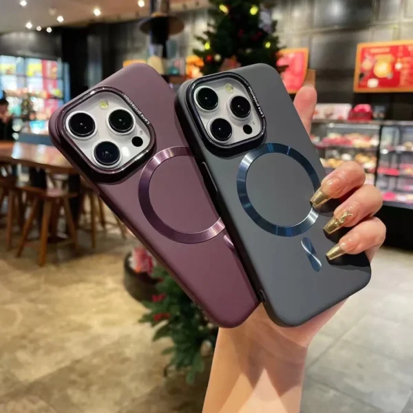 Kickstand Magnetic Matte Phone Case for iPhone 16/15/13 Pro Max – Camera Lens Protector, Wireless Charging 3